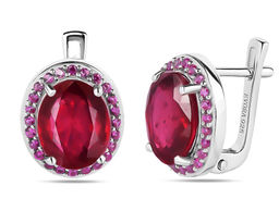 Серьги, 2 рубин корунд овал 8х10 мм/6.99 ct. , нанорубин, Валинта