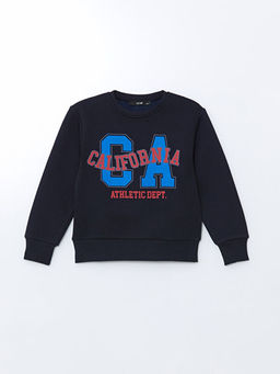 Bisiklet Yaka Bask?l? Erkek ?ocuk Sweatshirt