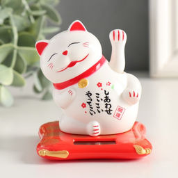 Маятник настольный антистресс «Манэки-нэко белый на подушке», пластик, от солнечной батареи, 6.5×7.5×7 см