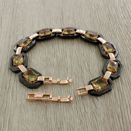 Браслет Октагон из черной керамики с Султанитом покрытие под золото, длина 18см - Agat77 фото 3