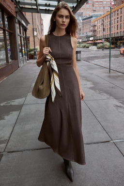 CONTRAST TOPSTITCHING MIDI DRESS - Zara фото 4