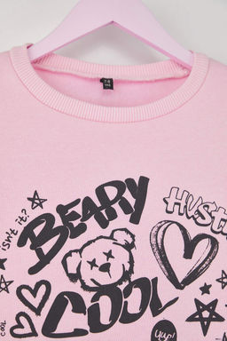 Ac?k Pembe Pamuklu Slogan Bask?l? Bisiklet Yaka Oversize Orme K?z Cocuk Sweatshirt TKDAW26SW00036 - Trendyolmilla фото 3