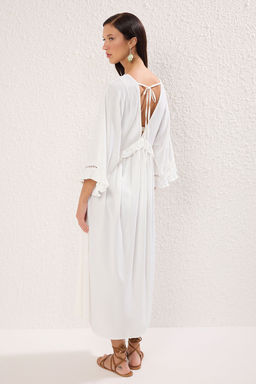 Trendyolmilla Ekru Maxi Dokuma Volanl? Plaj Elbisesi TBESS25EL00075 фото 5