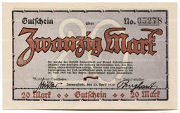 Банкнота 20 марок 1919 года Германия  Нотгельд (Имменштадт)