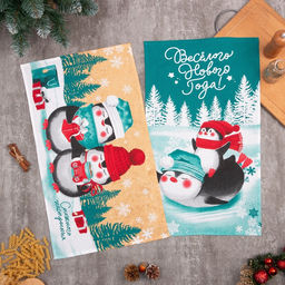 Набор кухонных полотенец Доляна Снежного настроения 35х60см-2шт, 100% хл