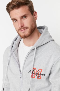 TRENDYOL MAN Gri Regular/Normal Kesim Kapusonlu Ici Polar/S?cak Tutan Nak?sl? Sweatshirt-H?rka TMNAW23SW00468 - Trendyolmilla фото 2