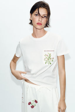 CAMISETA BOLSILLOS BORDADO / Blanco - Zara фото 2
