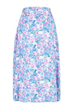 Indigo-Ekru Y?rtmac Detayl? Cicek Desenli Viskon Kumasl? Midi Dokuma Etek TWOSS20ET0230