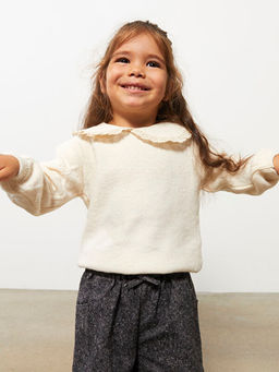 Bebe Yaka Uzun Kollu Kendinden Desenli K?z Bebek Triko Kazak