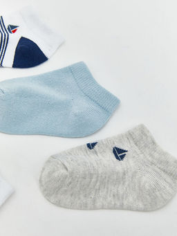 Bask?l? Erkek Bebek Patik ?orap 5li