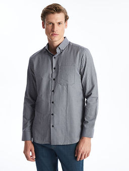 Regular Fit Uzun Kollu Ekose Gabardin Erkek G?mlek