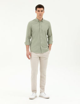 Рубашка Slim Fit зеленая с длинным рукавом