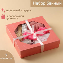 Набор банный, 7 предметов (3 мочалки, повязка на голову, расчёска, разделитель для пальцев, пемза), МИКС