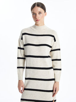 Dik Yaka ?izgili Kad?n Triko Elbise