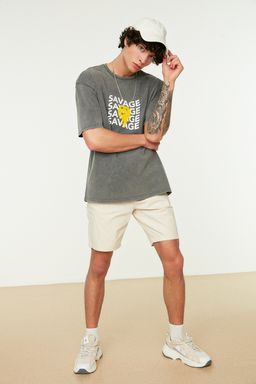TRENDYOL MAN Antrasit Oversize/Genis Kesim Soluk Efekt Yaz? Bask?l? %100 Pamuklu T-Shirt TMNSS22TS0237 - Trendyolmilla фото 5