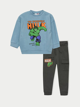 Bisiklet Yaka Uzun Kollu Hulk Bask?l? Erkek Bebek Sweatshirt ve E?ofman Alt? 2li Tak?m