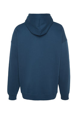 TRENDYOL MAN Indigo Regular/Normal Kesim Kapusonlu Ici Polar/S?cak Tutan Kurt Nak?sl? Sweatshirt TMNAW24SW00018 - Trendyolmilla фото 12