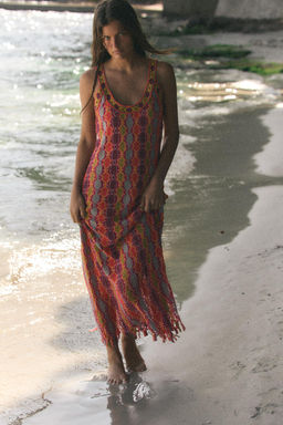 VESTIDO LARGO PUNTO FLECOS / Multicolor