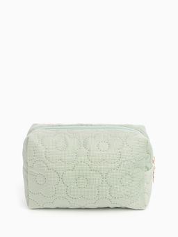 Косметичка объёмная на молнии, маленькая, с вышивкой, светло-зелёная