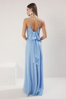 TRENDYOLMILLA Cok Renkli A-Kesim Fiyonklu Astarl? Sifon Dokuma Uzun S?k Abiye & Mezuniyet Elbise TPRSS25AE00152  фото 8