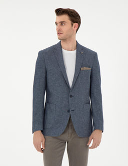 Lacivert Ex. Slim Fit Keten Kar___ml_ Ceket