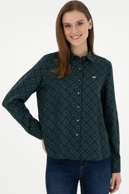 Женская темно-зеленая рубашка с длинным рукавом Неожиданная скидка в корзине - U.s. polo assn фото 3