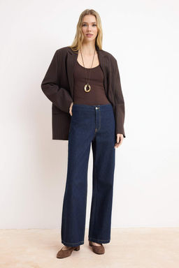 Koyu Mavi D_K_ML_ Kemer Detayl_ Normal Bel %100 Pamuk Wide Leg Jeans TWOSS26JE00020 - Trendyolmilla фото 2