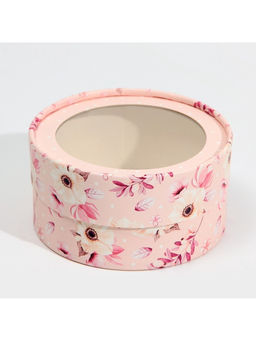 Коробка для макарун, кондитерская упаковка тубус с окном, «Розовые цветы» 12×12×5 см