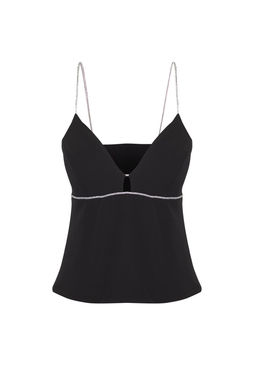 Siyah V Yaka Tas Aksesuar Detayl? Dokuma Bluz TPRSS25BZ00029