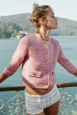 CHAQUETA PUNTO MANGA FRANCESA / Rosa