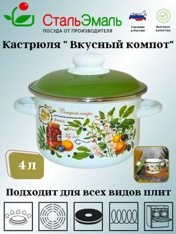 Кастрюля 4,0л цил. Вкусный компот 6RD201М белосн.