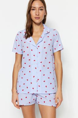 Trendyolmilla Pembe Cizgili Kalpli Viskon Sortlu Dokuma Pijama Tak?m? THMSS22PT0091
