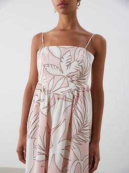 Kare Yaka ?i?ekli Poplin Elbise