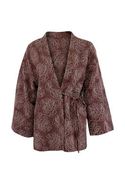 Ekru Dokuma Cicek Desen Islemeli Midi Plaj Kimono&Kaftan TBESS25KM00030 - Trendyolmilla фото 5