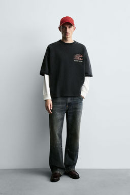 WASHED PRINTED SLOGAN SWEATSHIRT