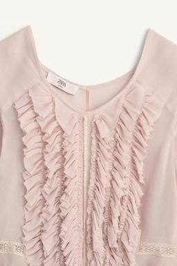 CAMISA VOLANTES ENCAJE LIMITED EDITION / Rosa empolvado - Zara фото 9