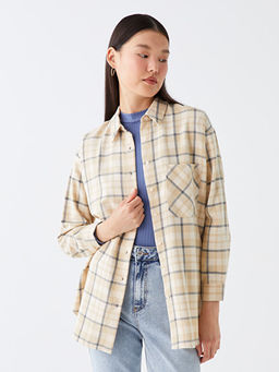 Ekose Uzun Kollu Oversize Kad?n G?mlek Tunik