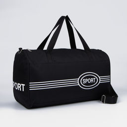 Сумка спортивная на молнии, длинный ремень, средний размер, чёрная