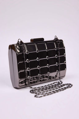 Metalik Gumus Uc Boyutlu Abiye Kad?n S?k Mini Clutch El Cantas? TAKSS25PY00004