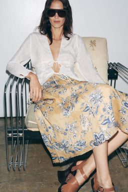 ZW COLLECTION RAMIE FLORAL PRINT SKIRT - Zara фото 4