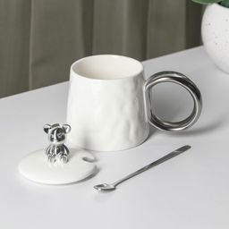 Кружка с ложкой «Стильный мишка», 320 мл, керамика, белая