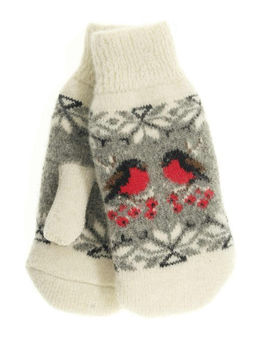 Варежки женские "Два снегиря с орнаментом" КРУГ 3428-1