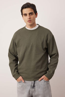 Siyah - Haki Yeni Oversize/Genis Kal?p 2li Paket Dokulu Waffle Sweatshirt TMNAW26SW00028 - Trendyolmilla фото 5