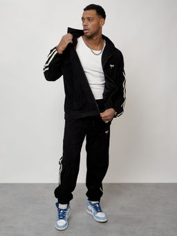 Спортивный костюм мужской модный из микровельвета черного цвета 15015Ch - Mtforce фото 15