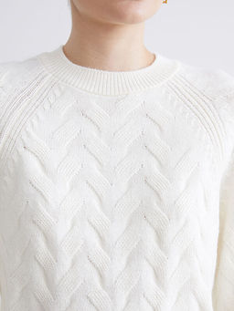 Bisiklet Yaka Kendinden Desenli Kad?n Triko Kazak