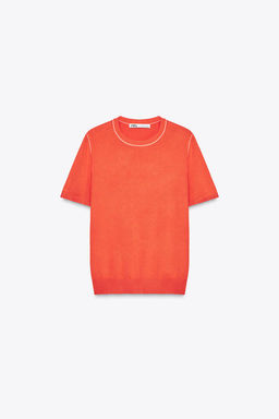 SHORT SLEEVE KNIT TOP WITH PIPING - Zara фото 19