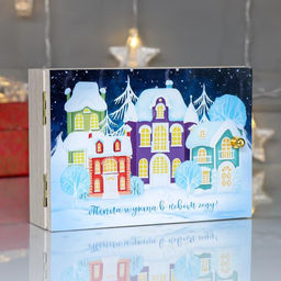 Ключница настенная «Новогодние домики, ночь», панно декоративное, 17×12 см