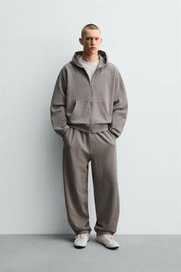 SUDADERA LAVADA CREMALLERA CAPUCHA / Gris claro - Zara фото 9