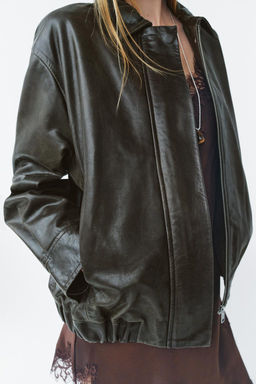 100% LEATHER BOMBER JACKET ZW COLLECTION LIMITED EDITION - Zara фото 4