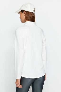 Kaymak Beyaz? Pamuklu Fermuar Detayl? Dik Yaka Orme Spor Sweatshirt TWOAW22SW0187 - Trendyolmilla фото 5